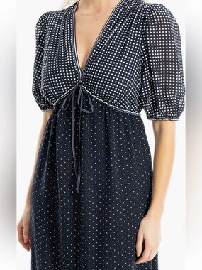 Max Studio Navy and White Polka Dot Midi Dress